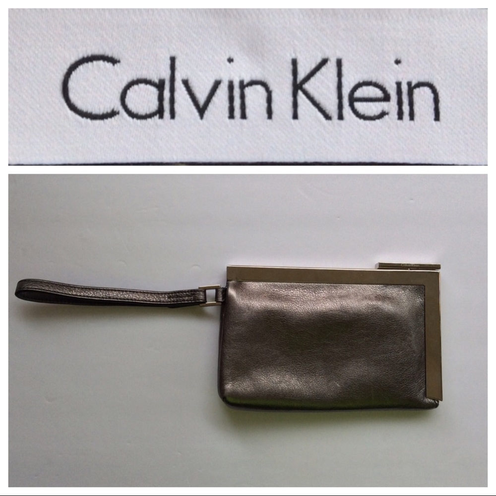 CALVIN KLEIN METALLIC PEWTER LEATHER WRISTLET